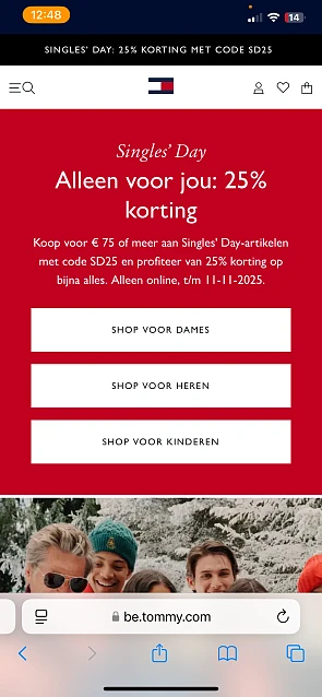 25% korting bij Tommy Hilfiger (vanaf 75 euro)