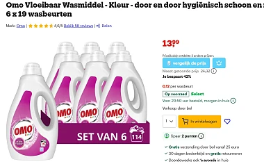 Wassen voor slechts 0.12€ per was? Kies voor deze deal van Omo kleur en witte was