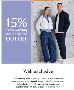 e5: 15% extra op de outlet (outlet tot -60%)