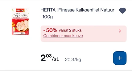 Herta finesse kalkoenfilet natuur 100 gram goedkoper