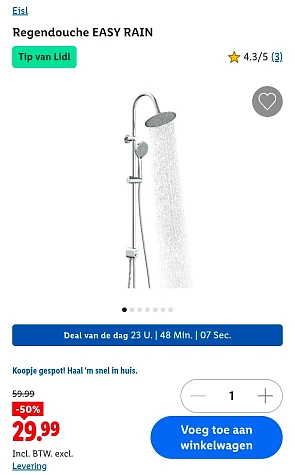 Lidl dagdeal: Eisl Regendouche EASY RAIN -50%