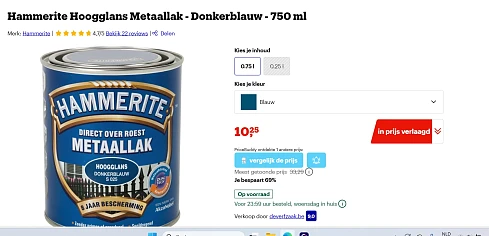 Hammerite Hoogglans Metaallak - Donkerblauw - 750 ml 69% korting!