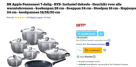 Super promo op pannen van BK: 7-delig - RVS- Inclusief deksels 167.69€ ipv 419€