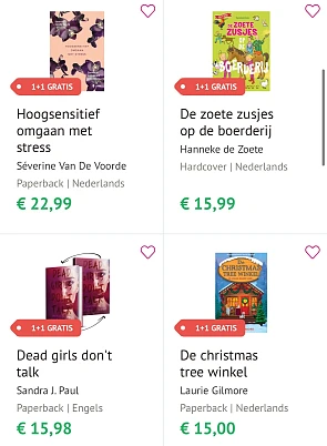 1 + 1 op selectie boeken en 11 % bongocinema boxen