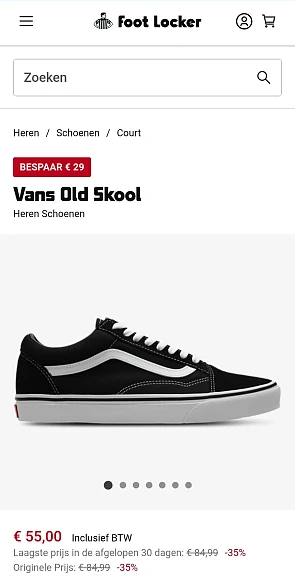 Vans old shool 35% korting bij foot locker