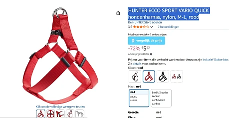 HUNTER hondenharnas, nylon, M-L, rood 72% korting