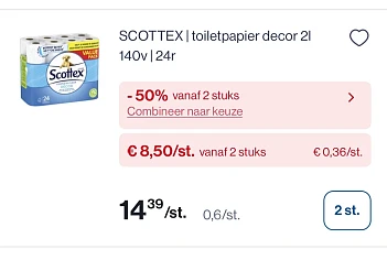 Scottex toiletpapier decor 2L 24 rollen -50% extra