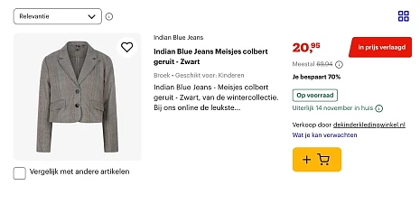 Indian Blue Jeans Meisjes colbert geruit - Zwart -70%