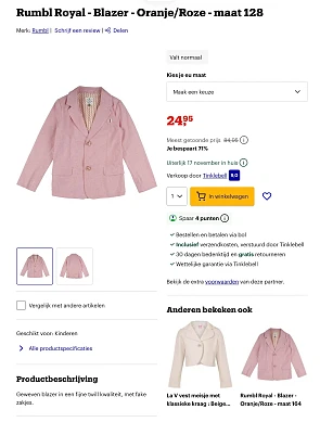 Rumbl Royal - Blazer - Oranje/Roze - maat 128 -71%