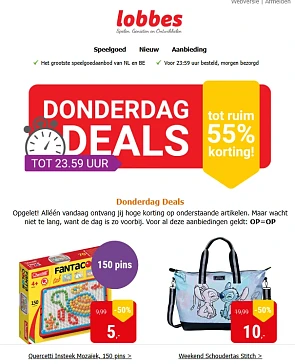 Donderdagdeal Lobbes ⏰ tot -55% op speelgoed
