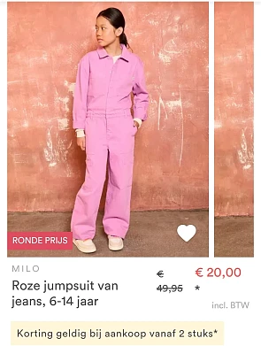 Milo roze jumpsuit van jeans