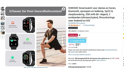 IOWODO Smartwatch voor dames en heren met 87% korting