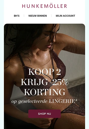 25% bij Hunkemöller bij aankoop van 2 stuks