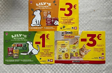 Coupons in rayon dieren bij Delhaize (Lily’s, friskies)