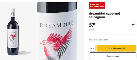 Wijn 2 voor €8,49 / kaasstengels 2 voor €4,49 / 2x tandpasta €1,99 + Hema voucher €5,00 korting