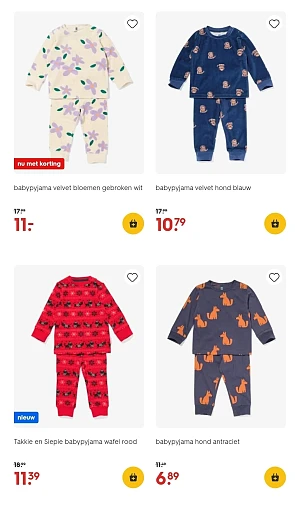Baby- en kindernachtmode -40% bij Hema