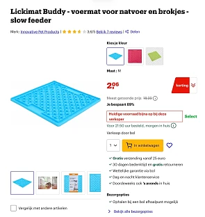 Lickimat Buddy - voermat voor natvoer en brokjes - slow feeder korting 89%