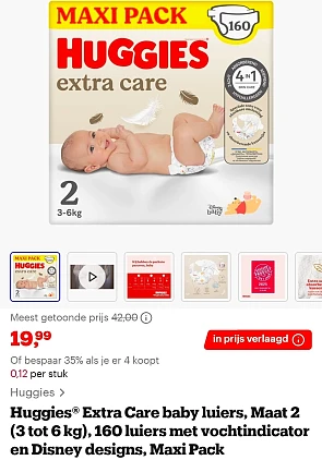Huggies luiers maat 2 vanaf €0,08/luier