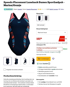 Speedo Placement Laneback Dames Sportbadpak - Marine/Oranje -75%