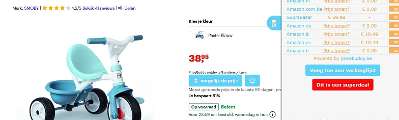 Smoby driewieler bij bol aan de helft van de prijs!