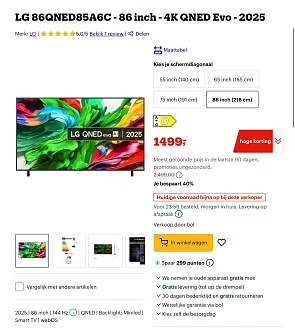 LG 86QNED85A6C - 86 inch - 4K QNED Evo -40%