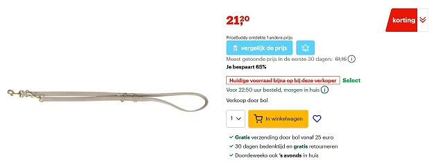 Trixie hondenriem in leer lichtgrijs L-xl 200x2,5 cm nu met 65% korting bij bol