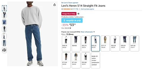 Levi's 514 straight fit jeans voor €53,25 ipv €82,50 op Amazon DE