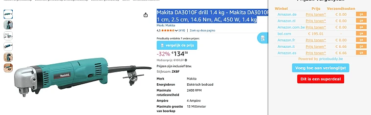 Makita DA3010F drill 1.4 kg - Makita DA3010F, 1 cm, 2.5 cm, 14.6 Nm, AC, 450 W, 1.4 kg