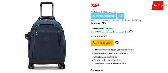 kipling trolley Backpack 26L True Blue Tonal donkerblauw 46cm bij bol met 66% korting
