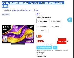 LG G5 OLED48G56LS - 48 inch - 4K OLED Evo Max - 2025