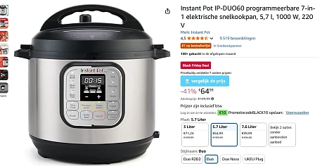 Instant Pot nog nooit zo goedkoop geweest