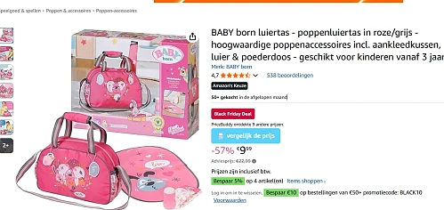 Babyborn selectie tussen 50 en 57% korting en met code nog goedkoper!