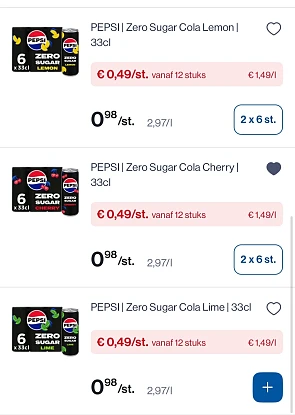 Pepsi met smaakjes blik 33 cl -50% en spa fruit -50%