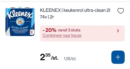 Kleenex keukenrol ultra clean in promo -20% bovenop goedkopere prijs