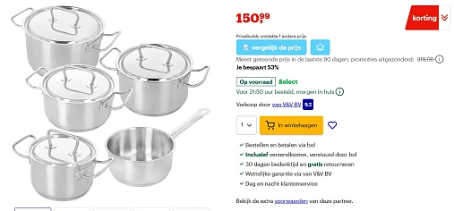 Demeyere Bistro 3 RVS 5-delige Kookpannenset nu met 53% korting bij bol