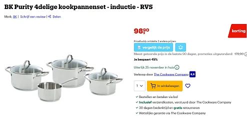 BK Purity 4delige kookpannenset - inductie - RVS bij bol met 45% korting