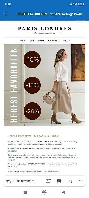 PARIS LONDRES: 20% korting