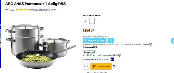 AEG A4SS Pannenset 4-delig RVS met 63% korting bij bol