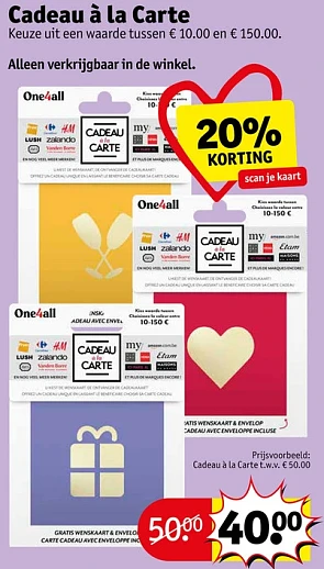 20% korting op Cadeau à la Carte geschenkkaarten bij Kruidvat