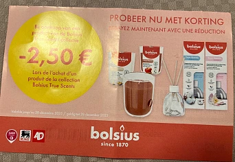 Coupon -2,50€ op Bolsius true scents bij Delhaize