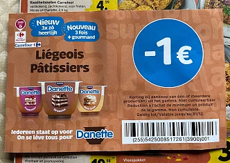 Coupon in Carrefour market -1,00€ op danette Liégeois