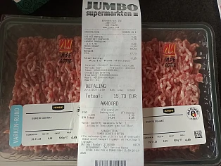 Gehakt varken/rund €6,73/kg bij Jumbo