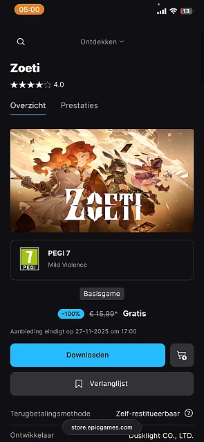 Epicgames: spel Zoeti gratis