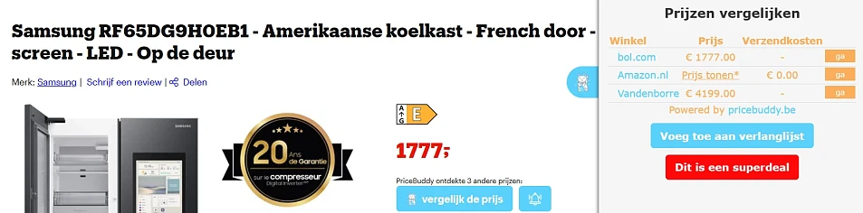 Koelkast van Samsung, laagste prijs ooit nu voor 1777€ elders 4199€