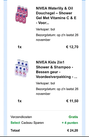 12 bussen nivea douchegel voor 22,27€ gekocht