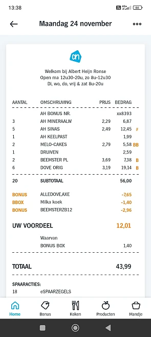Ah €12,01 korting aankoop ah