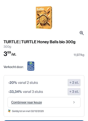 Turtle ontbijtgranen in promo bij bio planet in combinatie met coupon