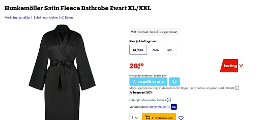 Hunkemoller satijnen kamerjas nu met 50% korting bij bol in alle maten