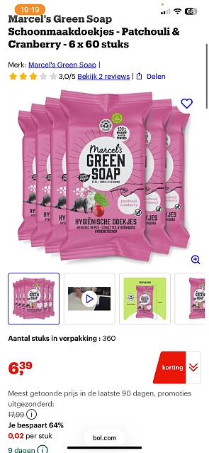Marcel's Green Soap Schoonmaakdoekjes - Patchouli & Cranberry - 6 x 60 stuks