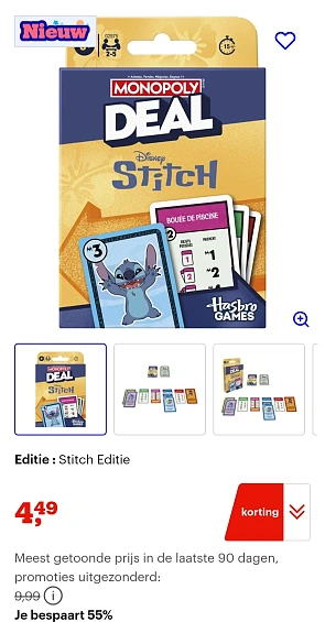 Monopoly Deal: Disney Stitch, kaartspel, Frans taal -55%